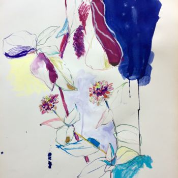 图画 标题为“Flower Power 2” 由Benedicte Caillat, 原创艺术品, 铅笔