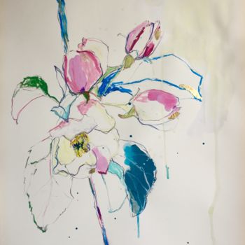 Drawing titled "Flower Power 3" by Benedicte Caillat, Original Artwork, Gouache
