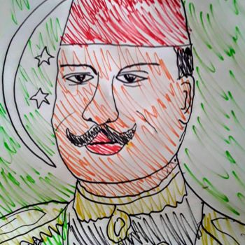 Dessin intitulée "Le roi Farouk (roi…" par Iheb Gharbi, Œuvre d'art originale, Marqueur