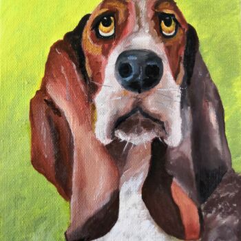 Ζωγραφική με τίτλο "Dog Basset hound" από Liudmyla Riabkova, Αυθεντικά έργα τέχνης, Λάδι