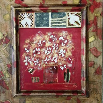 Ζωγραφική με τίτλο "Bouquet de fleurs 4" από Cathy, Αυθεντικά έργα τέχνης, Ακρυλικό Τοποθετήθηκε στο Ξύλινο φορείο σκελετό