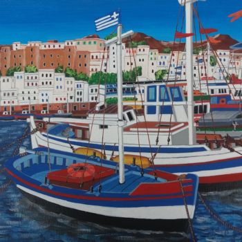 Painting titled "escale en grece" by Gilbert Devesa, Original Artwork, Acrylic Mounted on Wood Stretcher frame