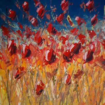 Painting titled "Tulips in Springtime" by Jeremy Rose, Original Artwork, Oil Mounted on Wood Stretcher frame