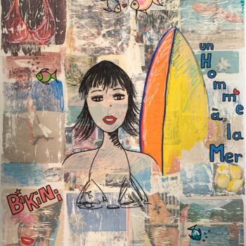 Drawing titled "Bikinis" by Caroline Montigneaux, Original Artwork, Marker Mounted on Wood Stretcher frame