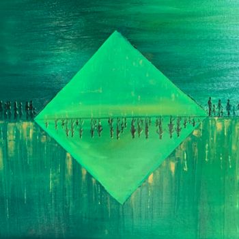 Painting titled "Soleil vert" by Wilcox, Original Artwork, Oil Mounted on Wood Stretcher frame