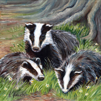 Malarstwo zatytułowany „Spirit of Badger” autorstwa Sonia Finch, Oryginalna praca, Olej Zamontowany na Drewniana rama noszy