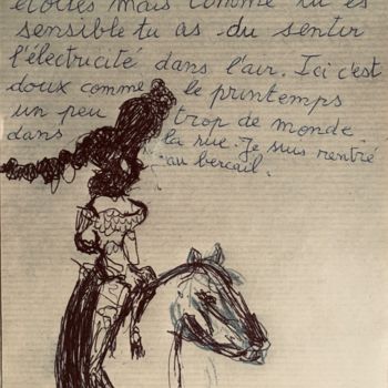 Drawing titled "Flânerie enturbannée" by Olga Richir, Original Artwork, Ballpoint pen
