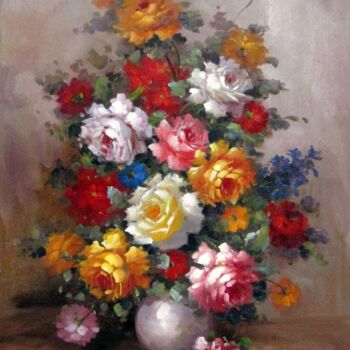 "Vase Flower 525" başlıklı Tablo Greg Leander tarafından, Orijinal sanat, Petrol Ahşap Sedye çerçevesi üzerine monte edilmiş