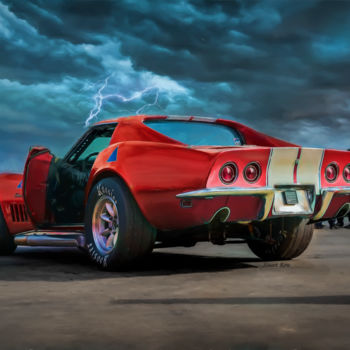 摄影 标题为“Red Corvette” 由Stuart Row, 原创艺术品, 操纵摄影