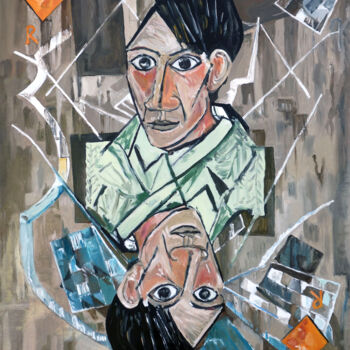Painting titled "Picasso roi de carr…" by Gilles Chambon, Original Artwork, Oil Mounted on Wood Stretcher frame