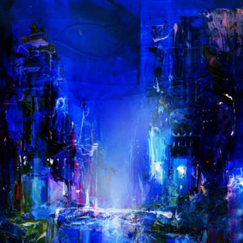 数字艺术 标题为“Blue” 由Pierre Olié, 原创艺术品, 数字油画 安装在木质担架架上