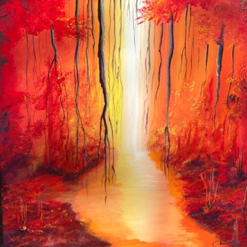 Peinture intitulée "la clairiere rouge" par Pascal Chaduiron (Cha), Œuvre d'art originale, Acrylique