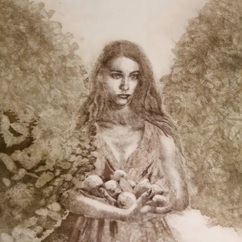 Εκτυπώσεις & Χαρακτικά με τίτλο "Au verger" από Isabelle Desaulty, Αυθεντικά έργα τέχνης, Etching