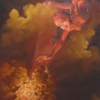 Painting titled "В полёте" by Evgenii Merkulov, Original Artwork, Oil