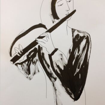 Drawing titled "fleutist" by Janna Shulrufer, Original Artwork, Ink
