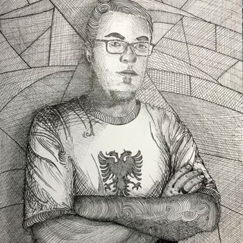 제목이 "Self Portrait"인 그림 Humberto Cesar Pornaro로, 원작, 잉크