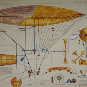 Gravures & estampes intitulée "Helicopanthe plan a…" par Serge Reynaud (Art of Flying), Œuvre d'art originale, Impression nu…