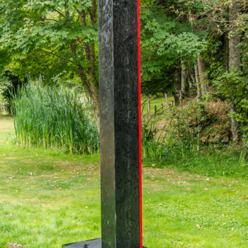 Sculpture titled "tube à trait rouge" by Jean-Charles Stora, Original Artwork, Stainless Steel