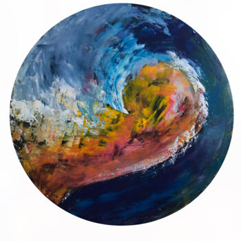 Painting titled "SOUS LA VAGUE" by Pascale Rey-Texier, Original Artwork, Acrylic Mounted on Wood Stretcher frame