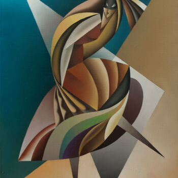 Painting titled "Maske" by Isaac Feldman, Original Artwork, Oil Mounted on Wood Stretcher frame