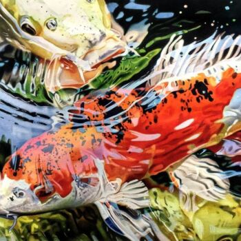 Painting titled "Cyprinus rubrofuscus" by Chrisart.Aquarelle, Original Artwork, Watercolor