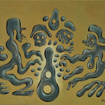 Schilderij getiteld "Potato Eaters 2.0" door Noël Van Hoof, Origineel Kunstwerk, Olie