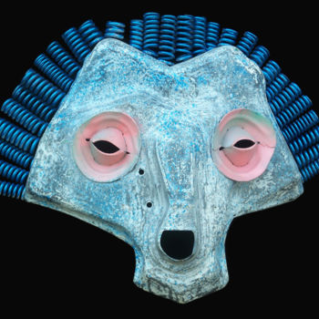 Sculpture titled "Mask Spirit, HAGUS" by Jeff Mann, Original Artwork, Metals