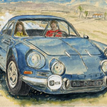 Schilderij getiteld "Alpine Renault" door Loran De Cevinne, Origineel Kunstwerk, Aquarel