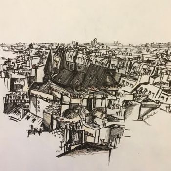Dessin intitulée "Toits de Paris" par Victoria, Œuvre d'art originale, Pointe d'argent