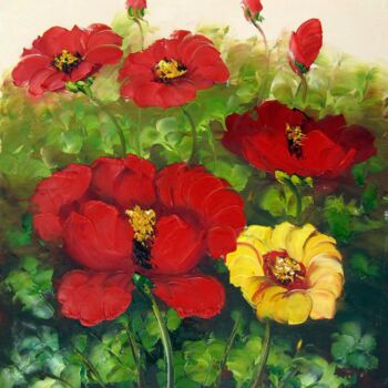 "Red Flower 105" başlıklı Tablo Greg Leander tarafından, Orijinal sanat, Petrol Ahşap Sedye çerçevesi üzerine monte edilmiş