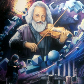 Pittura intitolato "Скрипач (соната ухо…" da Iurii Idolenkov, Opera d'arte originale, Olio