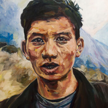 Malerei mit dem Titel "Arriving young man." von Romain Héjé, Original-Kunstwerk, Öl