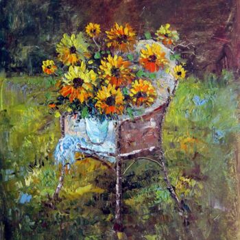 "Vase Flower 213" başlıklı Tablo Greg Leander tarafından, Orijinal sanat, Petrol Ahşap Sedye çerçevesi üzerine monte edilmiş