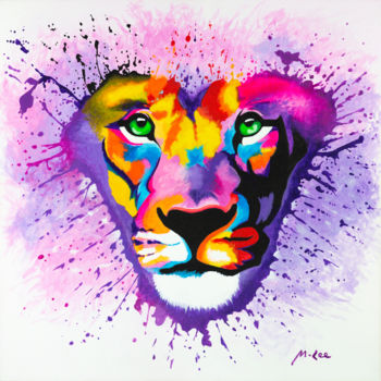Pintura intitulada "Lion Heart" por Mikey Lee, Obras de arte originais, Acrílico Montado em Armação em madeira
