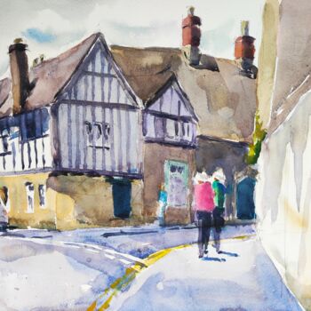 Schilderij getiteld "Lacock Village" door Ibolya Taligas, Origineel Kunstwerk, Aquarel