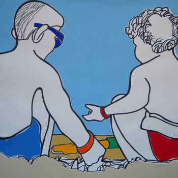 Painting titled "Enfants jouant sur…" by Gabriele Donelli, Original Artwork, Acrylic