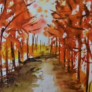 Peinture intitulée ""Canal en Automne"" par Jean-Pierre Missistrano, Œuvre d'art originale, Aquarelle