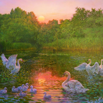 Painting titled "At sunrise of the d…" by Sergey Sukhinin, Original Artwork, Oil