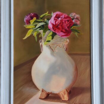 Schilderij getiteld "Peonies" door Silvia Habán, Origineel Kunstwerk, Olie