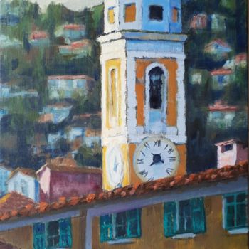 Peinture intitulée "Le Clocher à la tom…" par Patricia Lejeune, Œuvre d'art originale, Huile