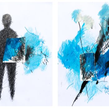 제목이 "" Blue Diptych""인 미술작품 Giulio Benatti로, 원작, 기름