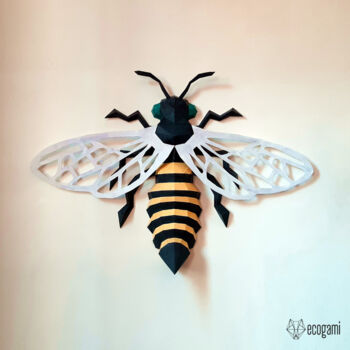 Γλυπτική με τίτλο "Abeille à assembler…" από Ecogami, Αυθεντικά έργα τέχνης, Χαρτί