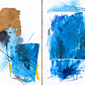 Painting titled ""Little blue diptyc…" by Giulio Benatti, Original Artwork, Oil