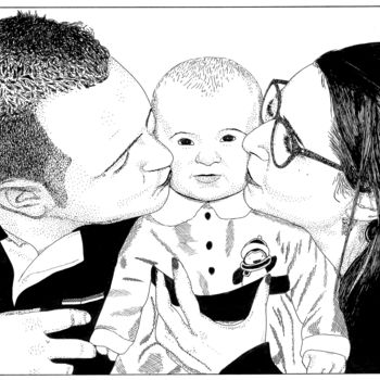 Drawing titled "Bisous de noël" by Pascal Tavarner, Original Artwork, Ink