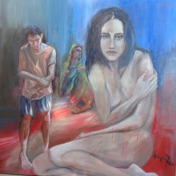 Schilderij getiteld "LINEA DI CONFINE" door Giuseppina Federico, Origineel Kunstwerk, Olie Gemonteerd op Frame voor houten b…