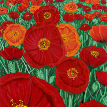 Pittura intitolato "My Field of Poppies" da Helen Mitra, Opera d'arte originale, Acrilico