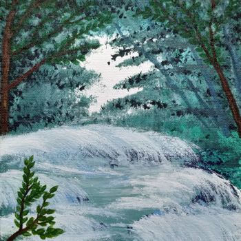 제목이 "Gushing Stream"인 미술작품 Gitika Singh로, 원작, 아크릴 나무 들것 프레임에 장착됨