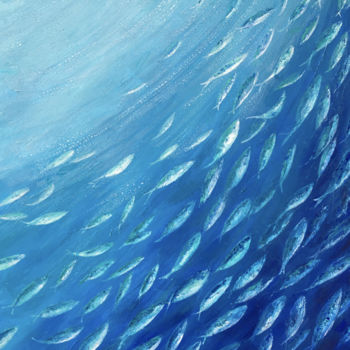 Painting titled "Les poissons - fond…" by Dane, Original Artwork, Acrylic Mounted on Wood Stretcher frame