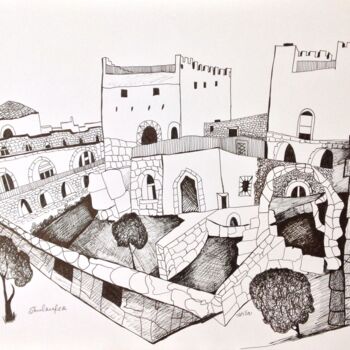 Drawing titled "view at old city of…" by Janna Shulrufer, Original Artwork, Ink
