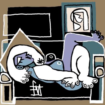 Arts numériques intitulée "sieste sur canapé" par Franck Vidal, Œuvre d'art originale, Peinture numérique